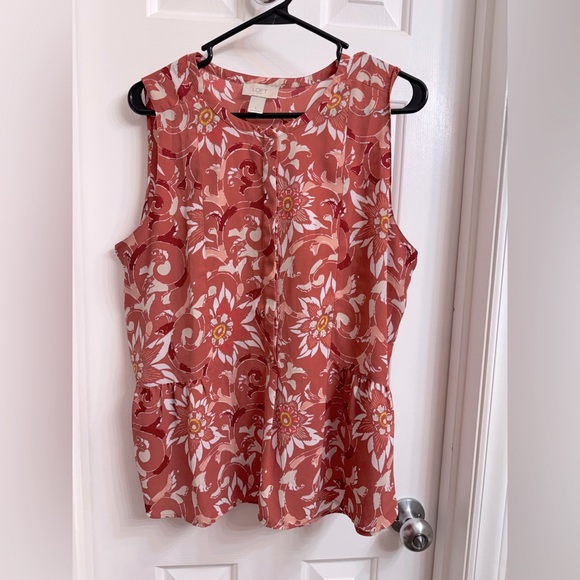 LOFT Tops - LOFT Floral Sleeveless Ruffle Blouse, Size Large